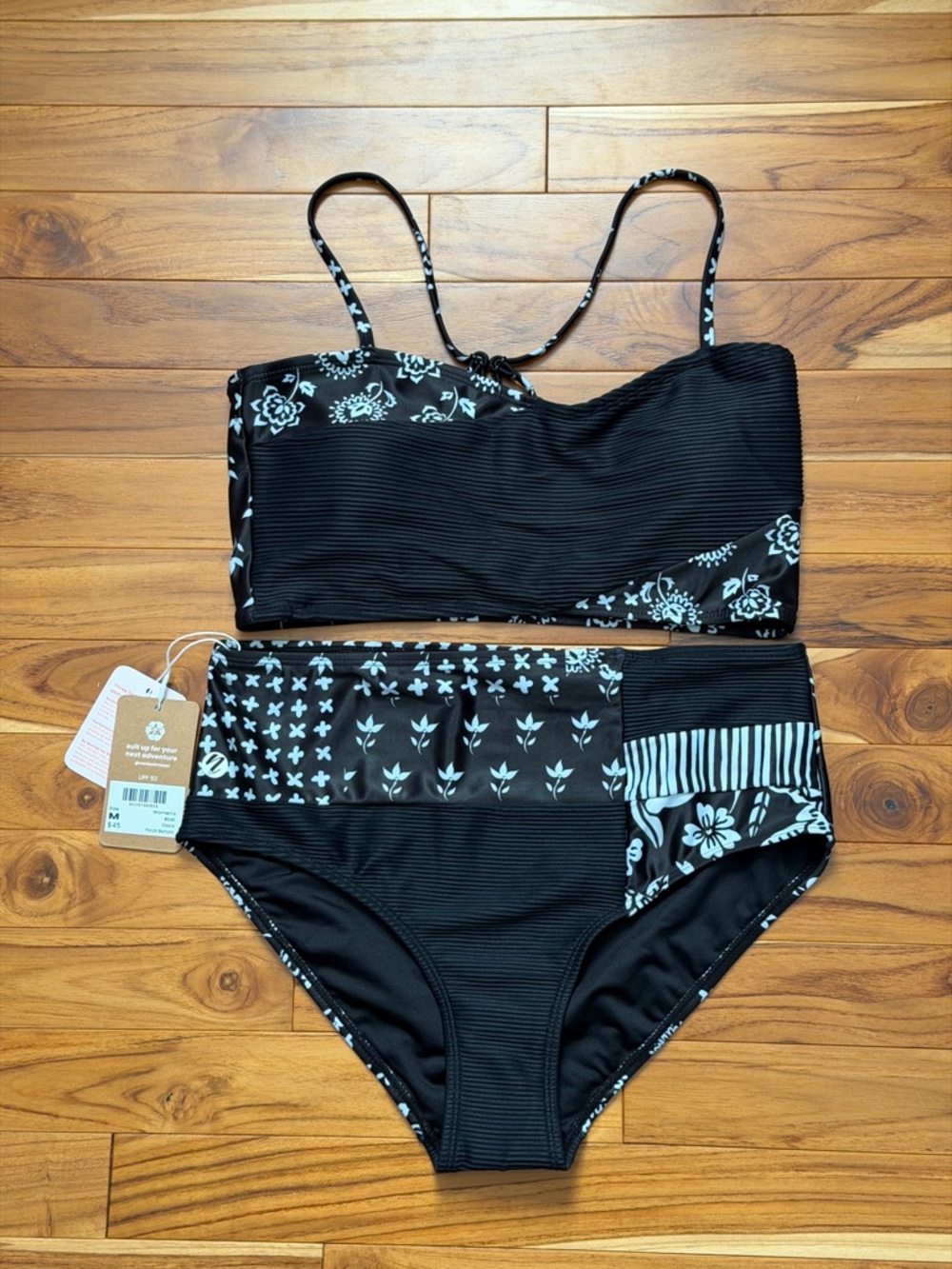 Nani’s Black Pattern-Panel Bandeau Bikini Set